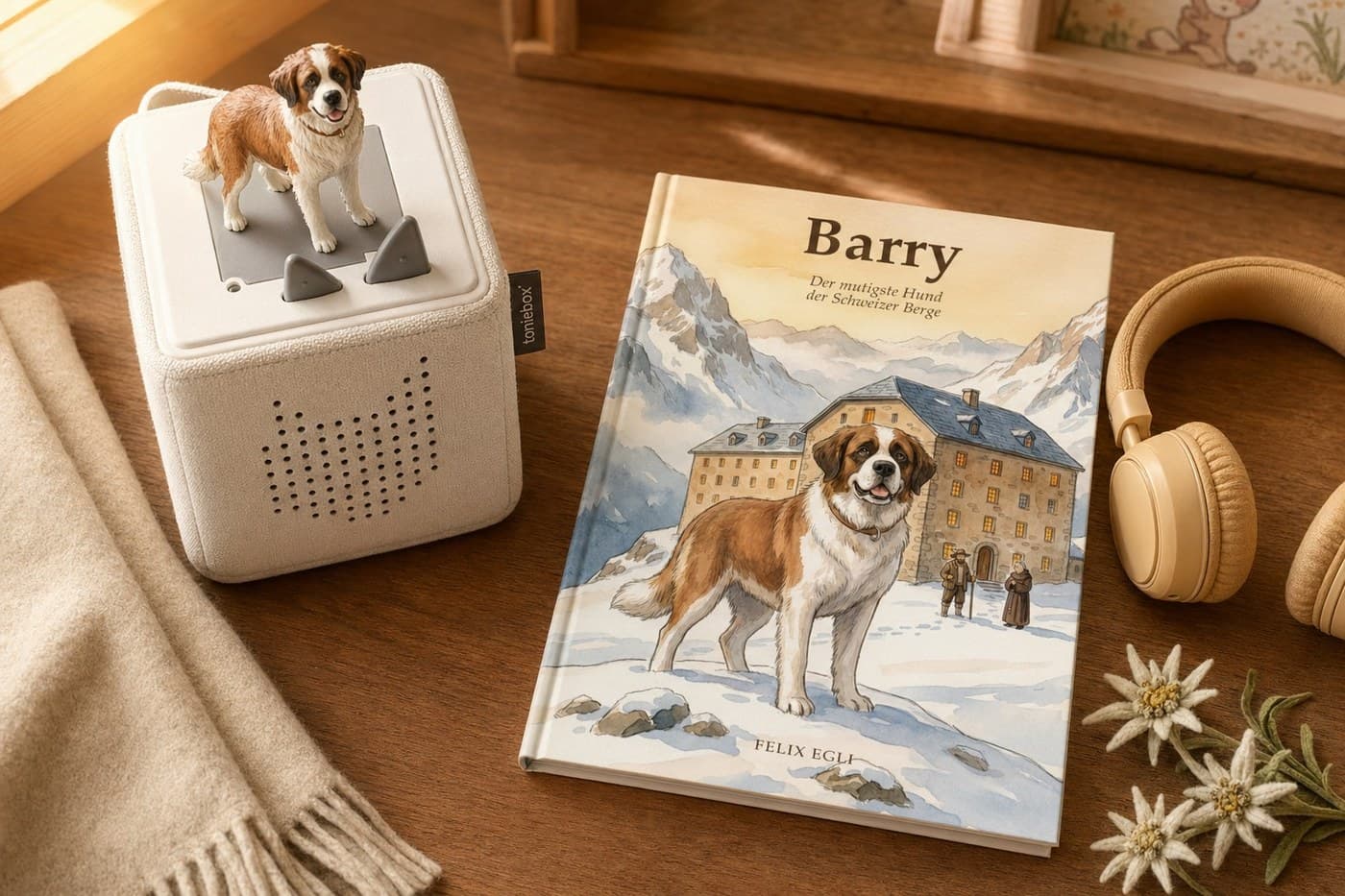 Barry-Buch mit Toniebox und Kopfhörer