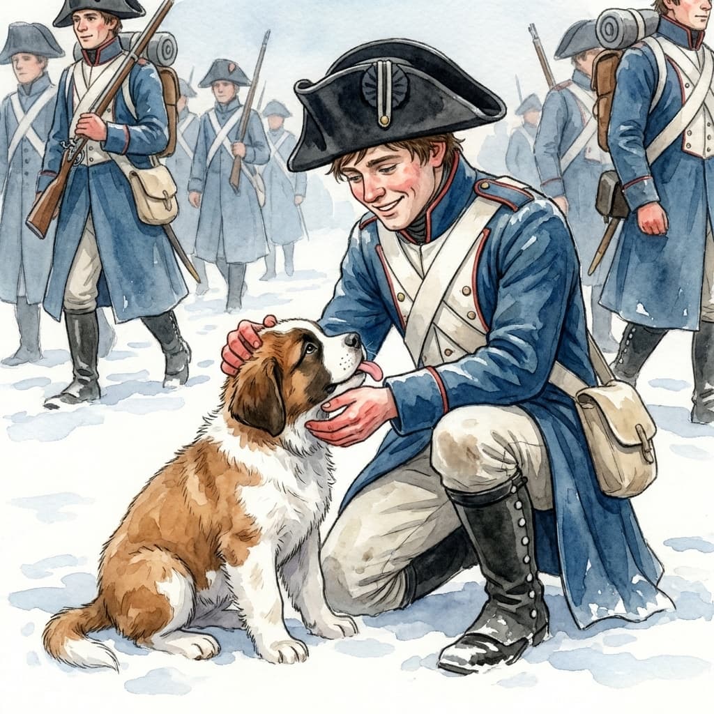 Barry als Welpe mit einem Soldaten