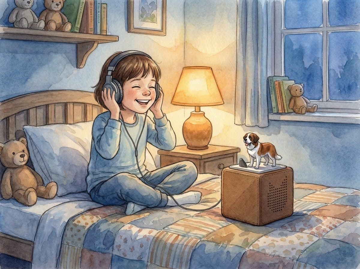 Kind hört begeistert Barry-Geschichten auf der Toniebox